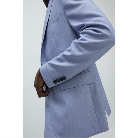 ZARA Cool Comfort Wool Blend Textured Woven Lined Preppy Suit Blazer Light Blue - Picture 4 of 16